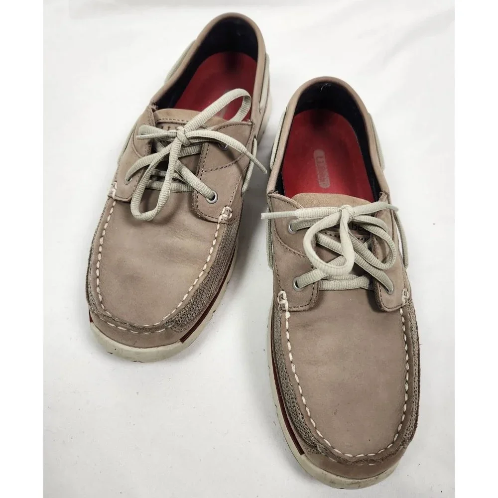 L.L.Bean Men's Sz. 8.5 Portlander Free Flex Boat Shoes in Ledge & Red